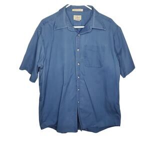 L.L. Bean Blue Button Down 100% Cotton Short Sleeve Men's Shirt Collared Large